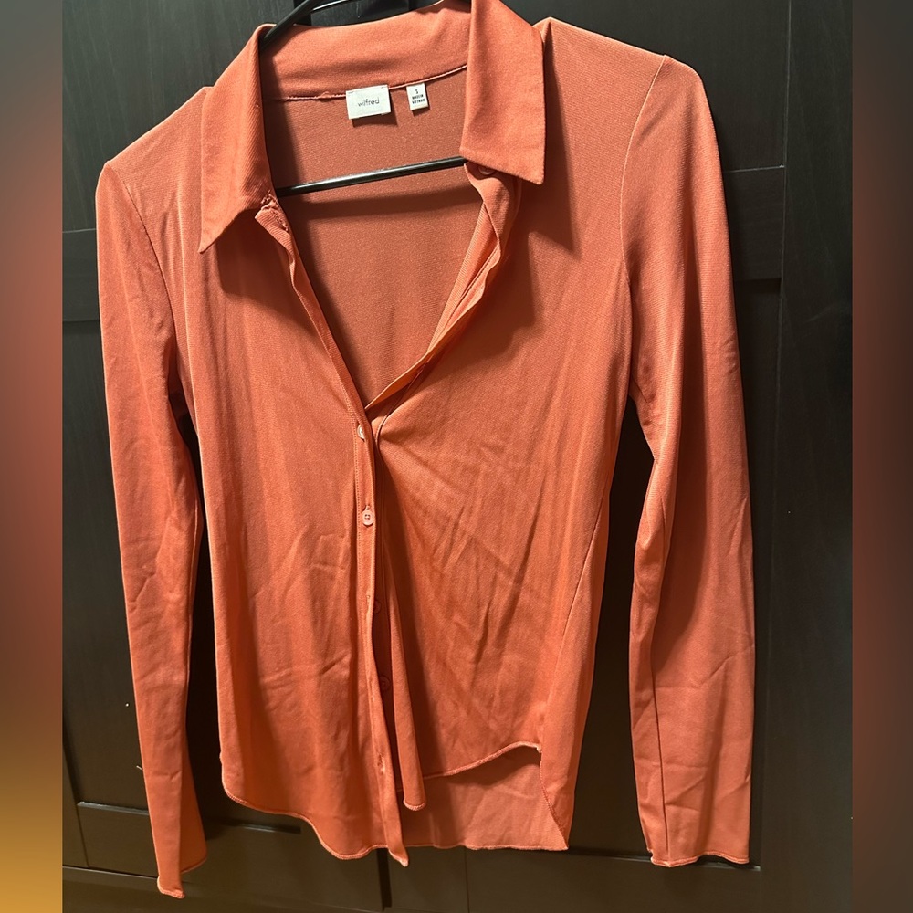 Wilfred| Transparent peach Long Sleeve Button-Up Shirt